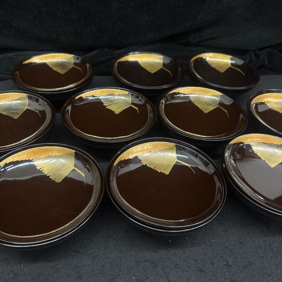 木製漆塗 蒔絵 吸物椀５客 時代物 輪島塗 漆器　葉っぱ　カタツムリ共箱