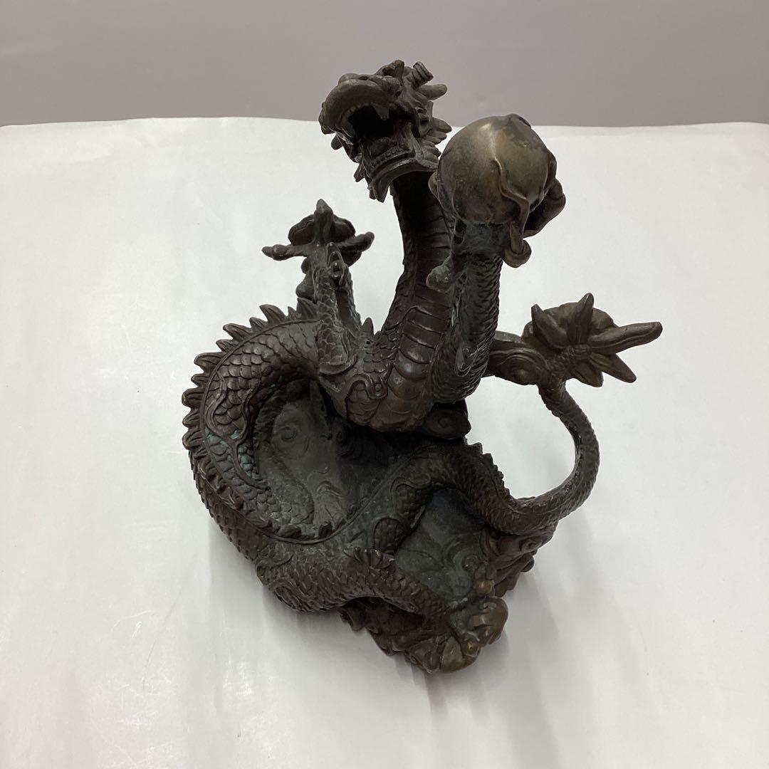 真鍮(？)か銅（？) 龍の置物　オブジェ　　［匿名便］