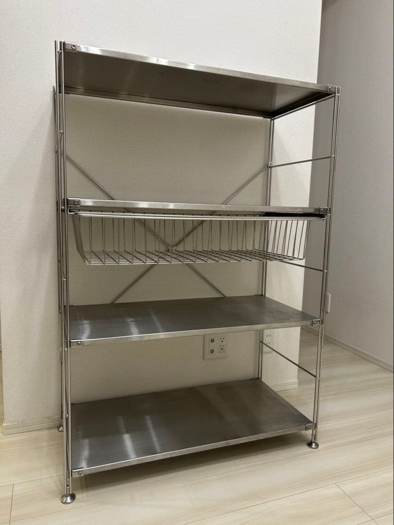 無印良品　ステンレスユニットシェルフ キッチン ラック　バスケット付き