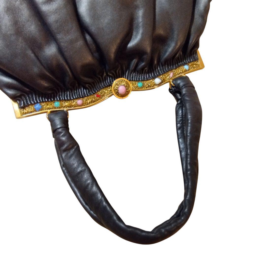 濱野皮革工藝 サンピエトロ 皇室御用達 がま口 ハンドバッグ 貴石 レザー