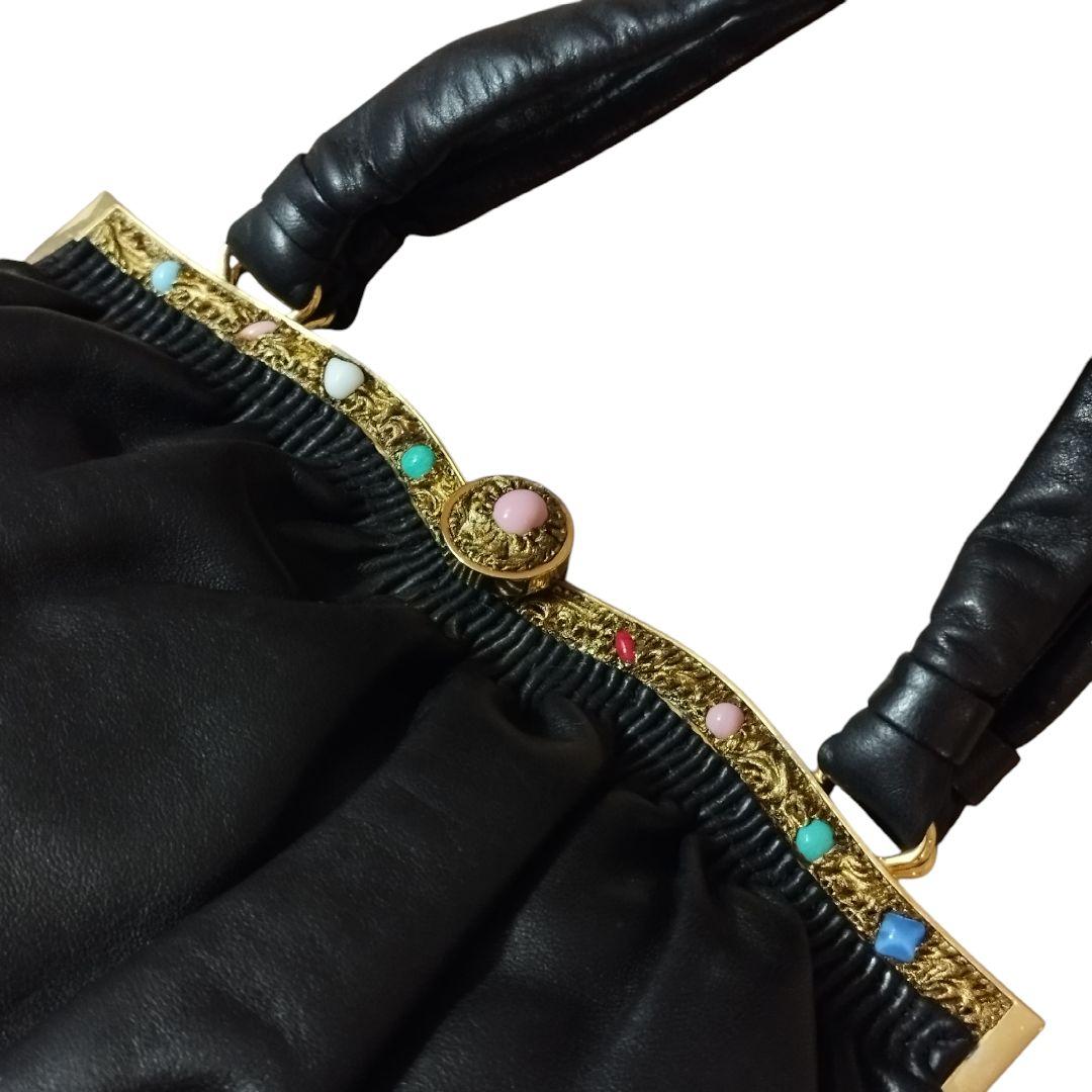 濱野皮革工藝 サンピエトロ 皇室御用達 がま口 ハンドバッグ 貴石 レザー