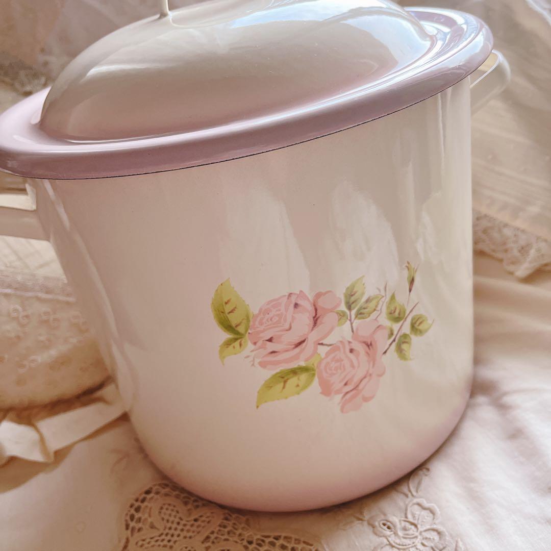 お値下げ♡イマンダイアナローズホーローライスキャニスター缶マニー薔薇アンティーク