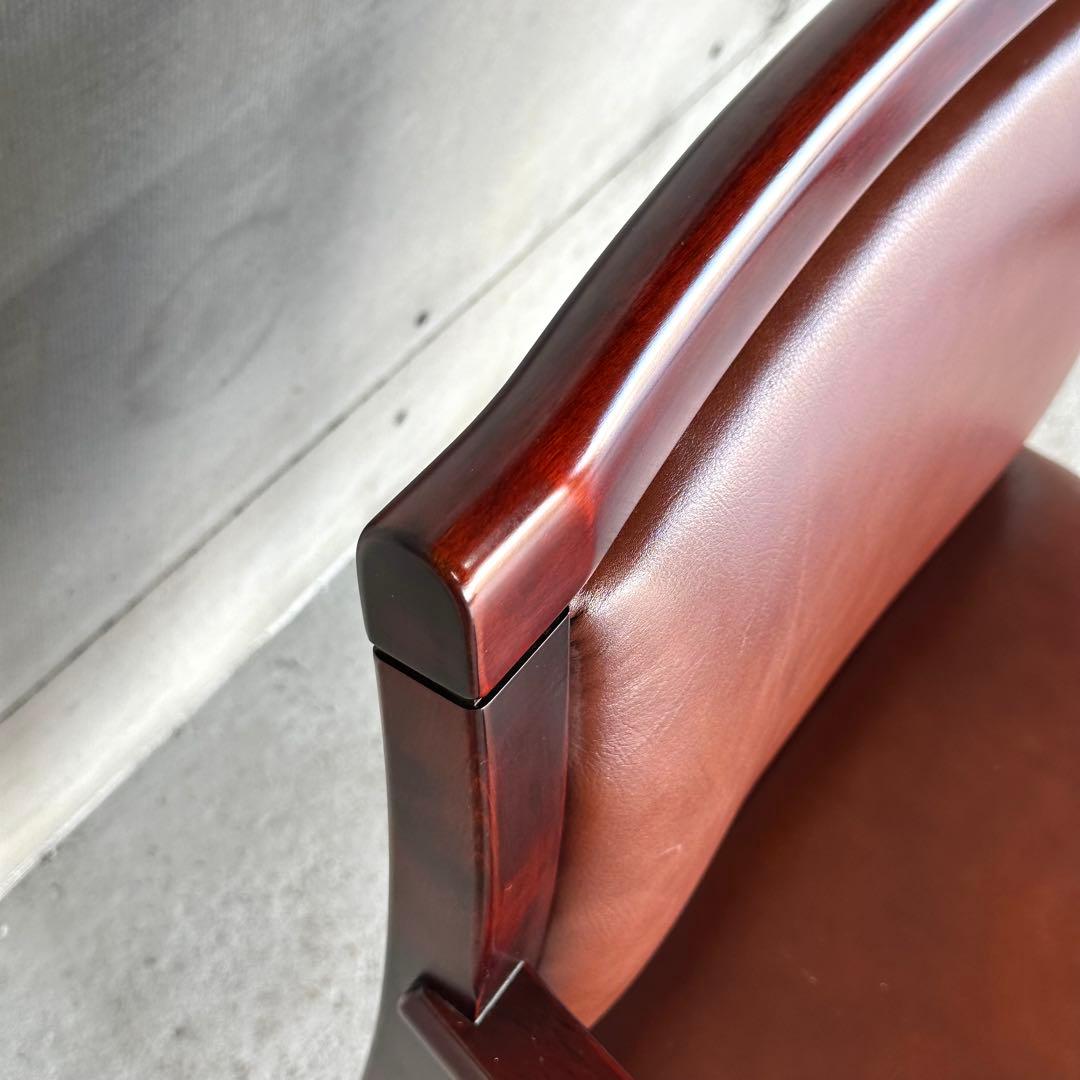 ★1980年代★ morishigeオリーブ印 アームチェア 本革 国産高級家具