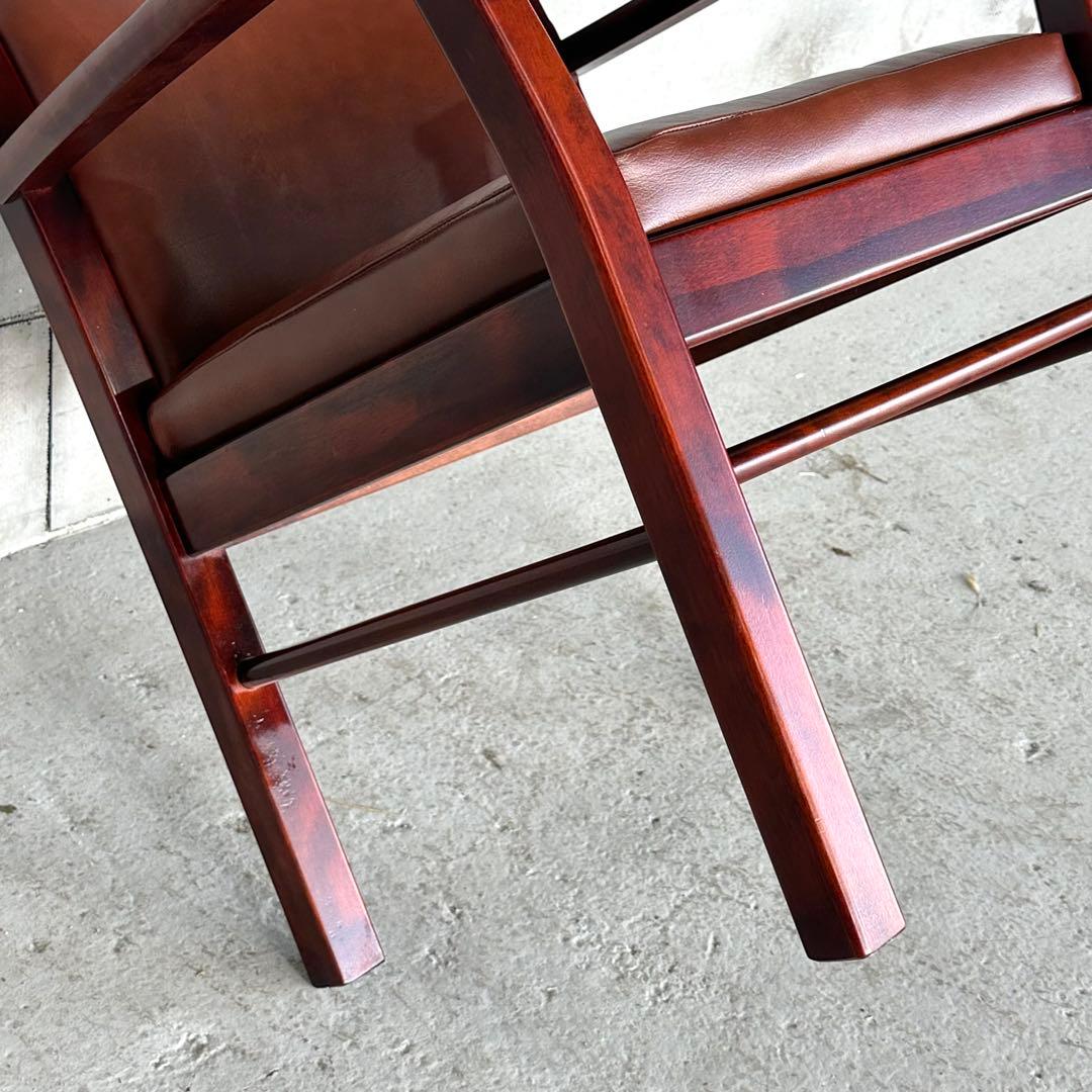 ★1980年代★ morishigeオリーブ印 アームチェア 本革 国産高級家具