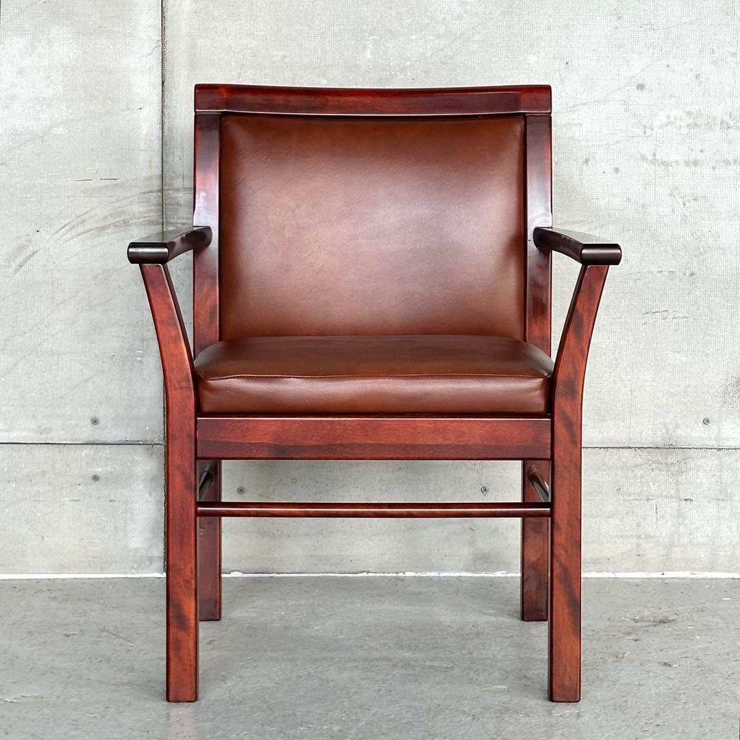 ★1980年代★ morishigeオリーブ印 アームチェア 本革 国産高級家具