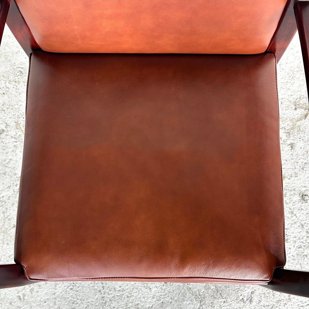 ★1980年代★ morishigeオリーブ印 アームチェア 本革 国産高級家具