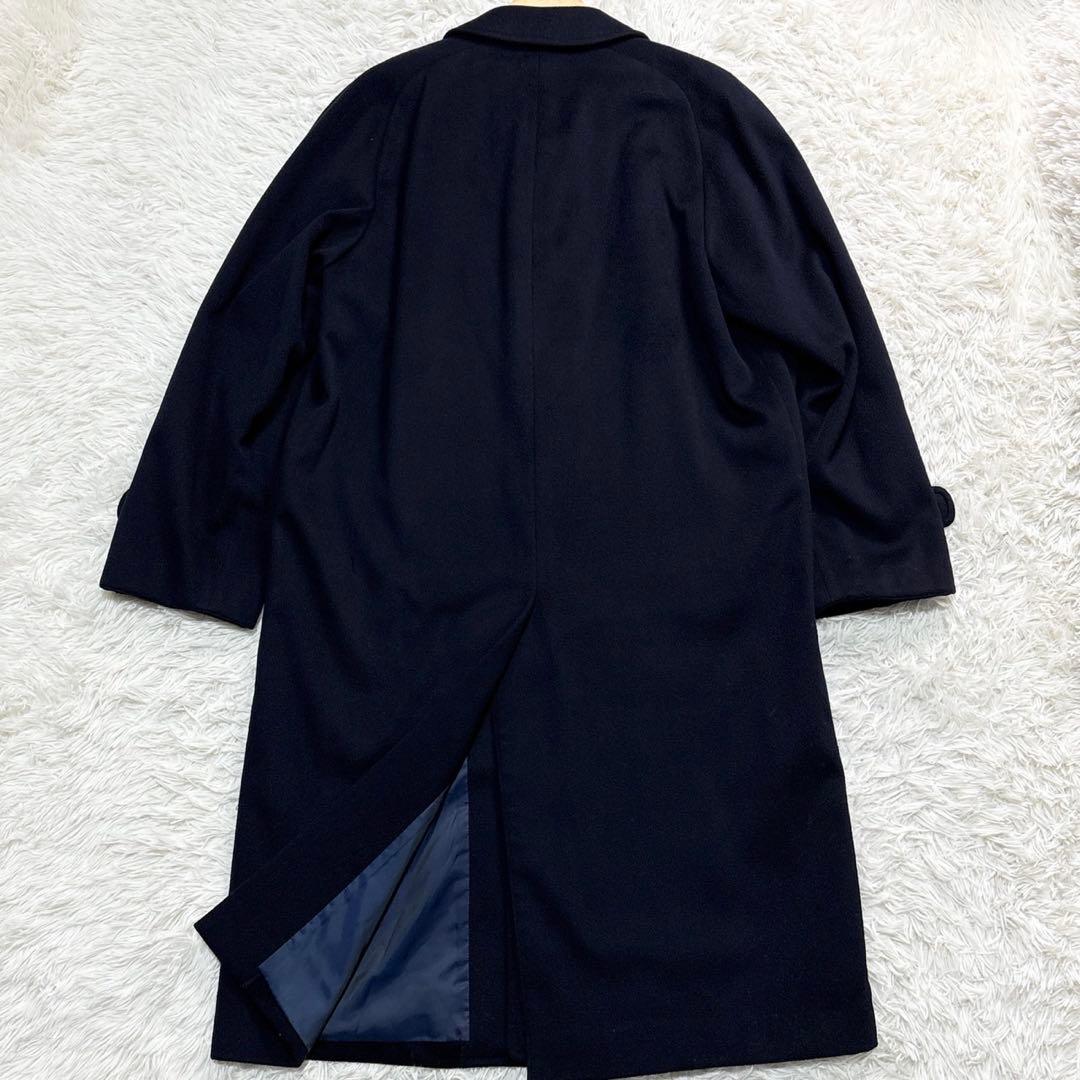 美品✨ダーバン カシミヤ90 ロングステンカラーコート 比翼ボタン ネイビー L