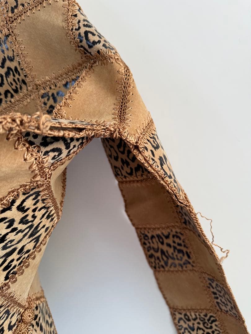 90s レオパード レザー パッチワークジャケット ベージュ hooked