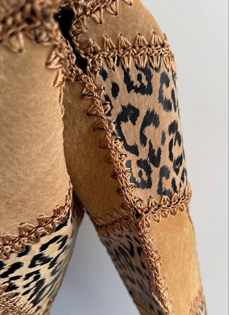 90s レオパード レザー パッチワークジャケット ベージュ hooked