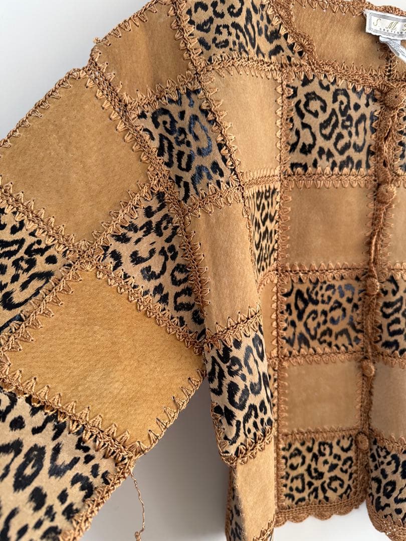 90s レオパード レザー パッチワークジャケット ベージュ hooked