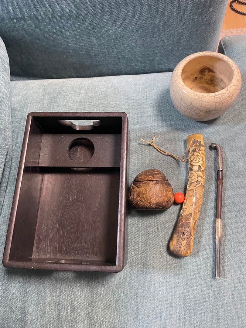 【昭和レトロ】 木製煙草盆・キセル付