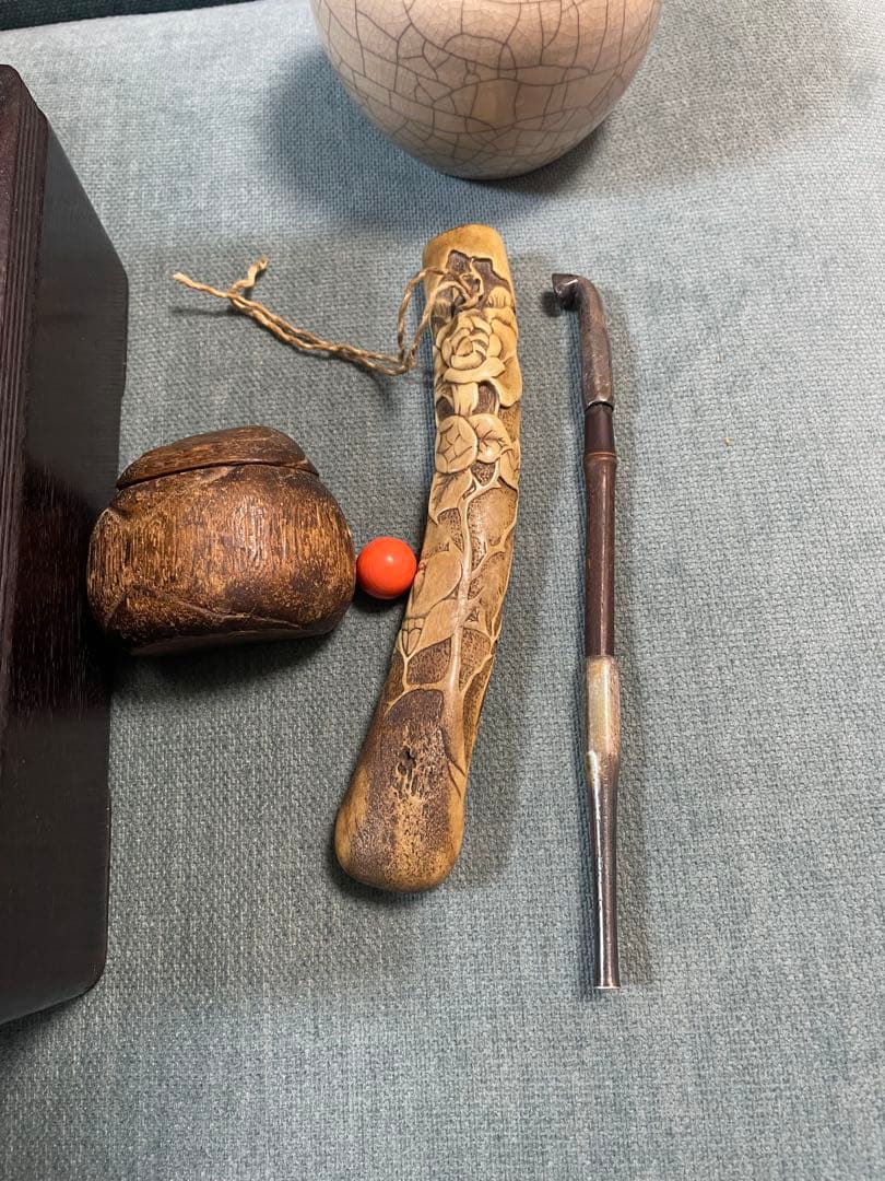 【昭和レトロ】 木製煙草盆・キセル付