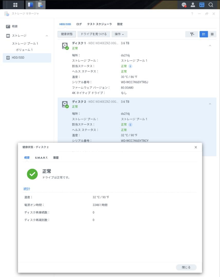 Synology DS216j NAS + HDD 4TB×2個