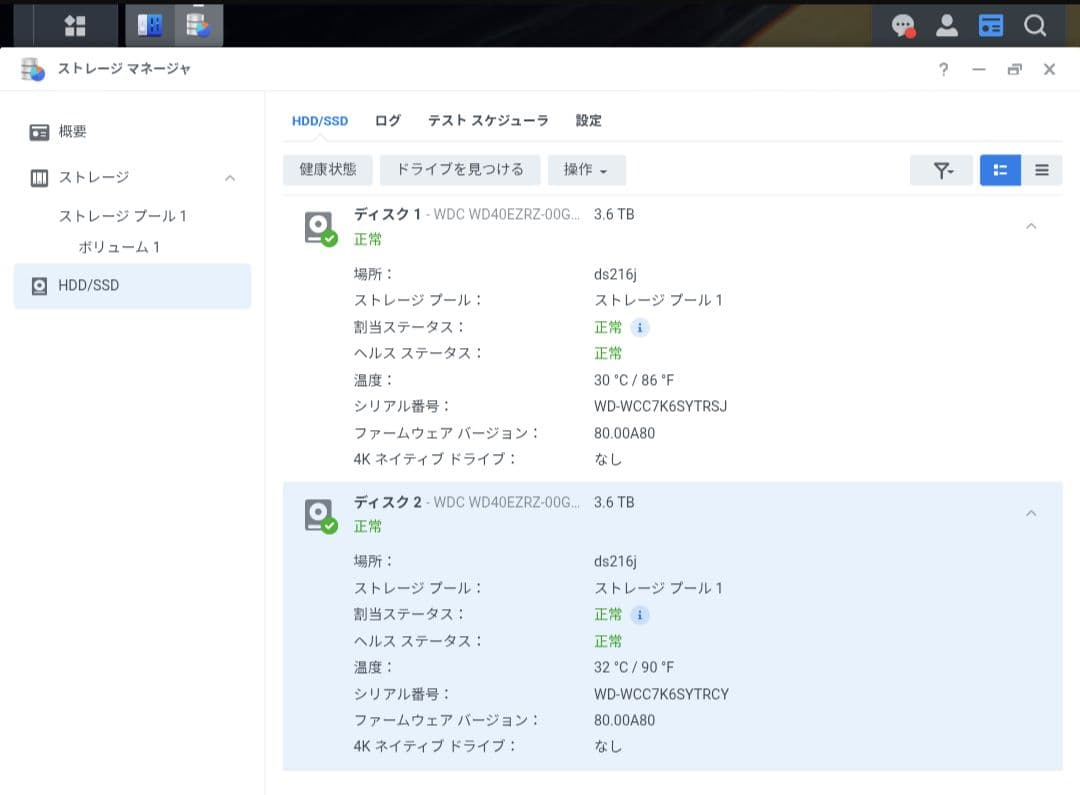 Synology DS216j NAS + HDD 4TB×2個