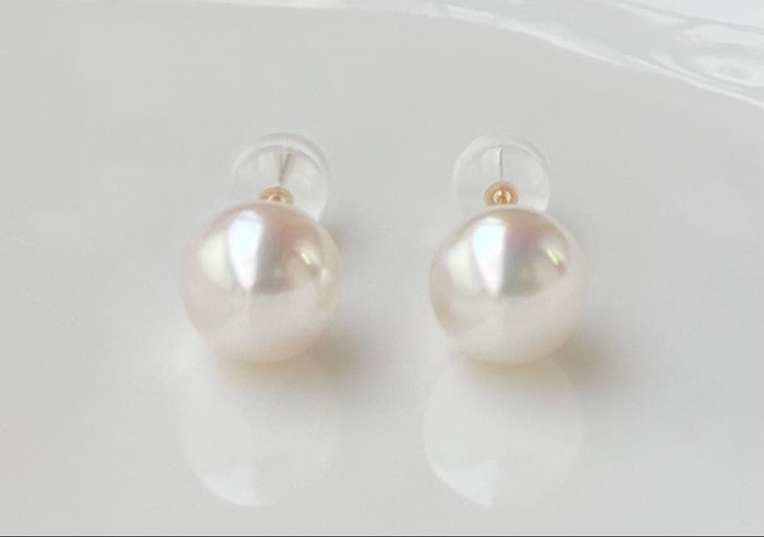 あこや真珠 大玉 K18 アコヤパール 絶品ツヤ ピアス 18金 花珠品質