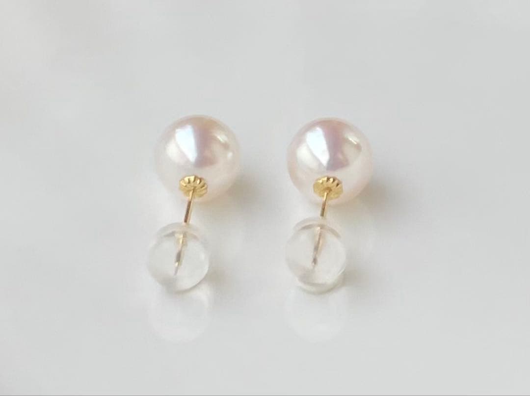 あこや真珠 大玉 K18 アコヤパール 絶品ツヤ ピアス 18金 花珠品質