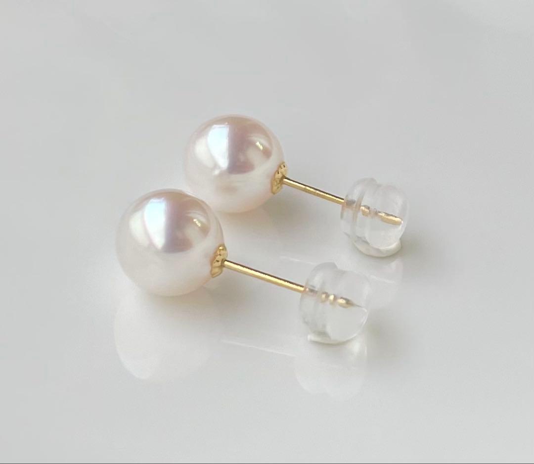 あこや真珠 大玉 K18 アコヤパール 絶品ツヤ ピアス 18金 花珠品質