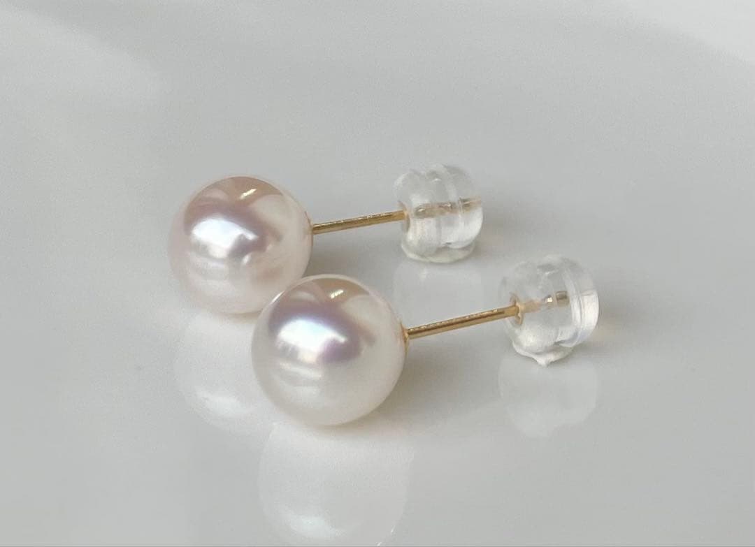 あこや真珠 大玉 K18 アコヤパール 絶品ツヤ ピアス 18金 花珠品質