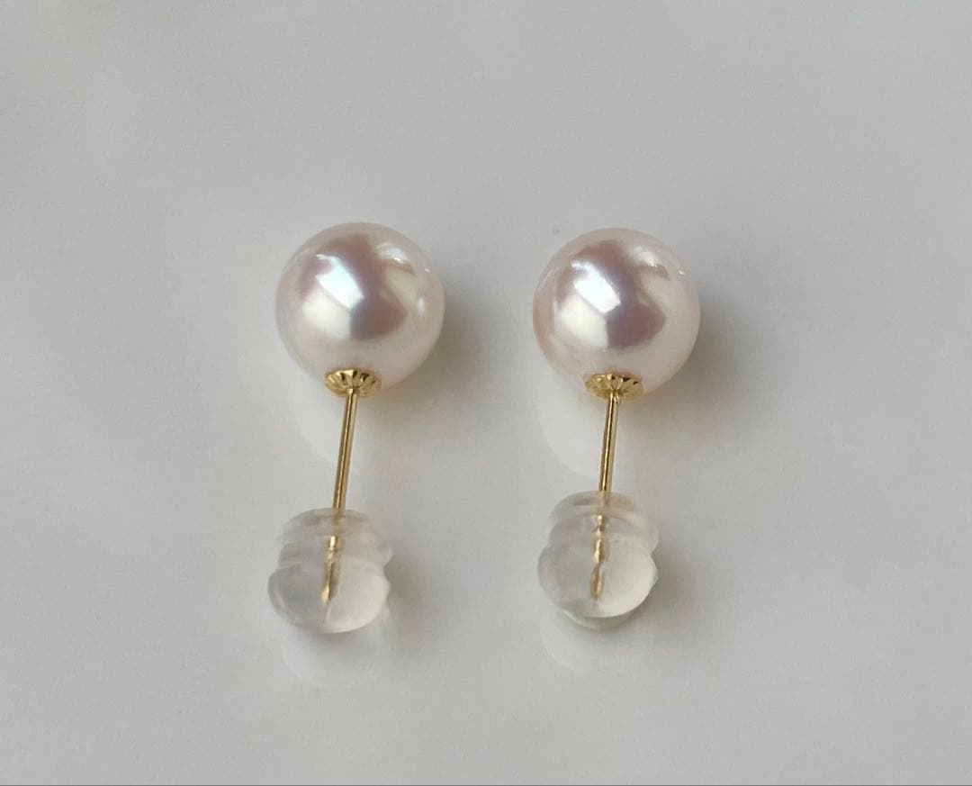 あこや真珠 大玉 K18 アコヤパール 絶品ツヤ ピアス 18金 花珠品質