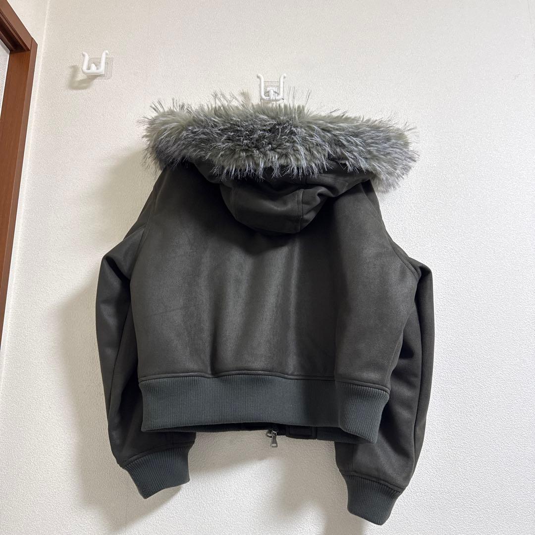 ZARA ファー付きジャケット グレー L 短丈 Y2K フード取外し可