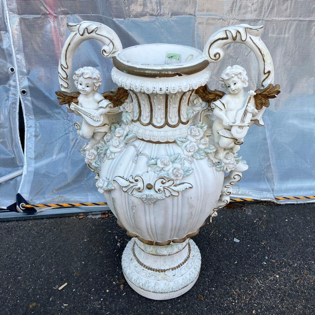 A-1 西洋アンティーク調 天使 薔薇 大型花瓶 オブジェ 置物 ロココ調