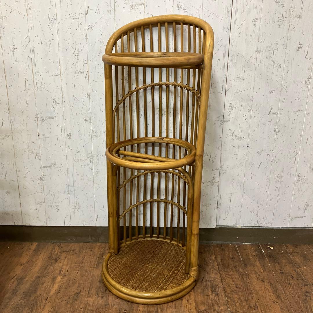 A4② ラタンフラワースタンド プランタースタンド ラタンラック 飾り棚 古道具