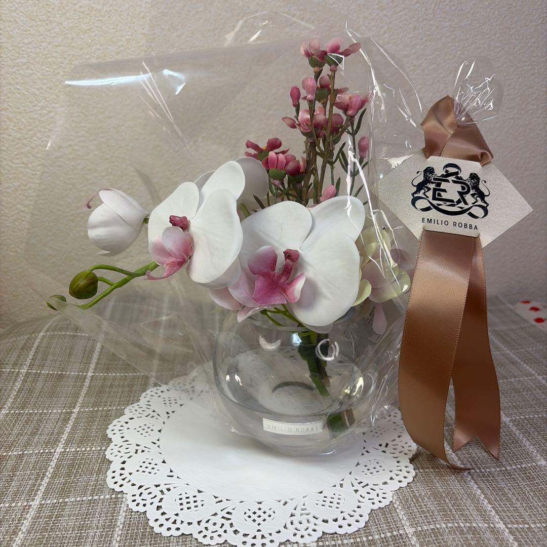 エミリオロバ アーティフィシャルフラワー 蘭 胡蝶蘭 ガラスベース ショッパー付