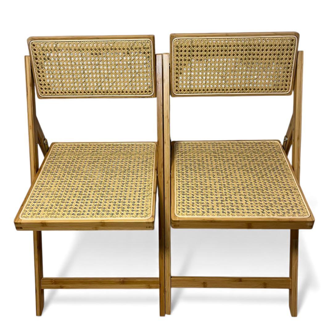 ラタン ダイニングチェア 2脚セット 北欧風 韓国風 折り畳み 座椅子