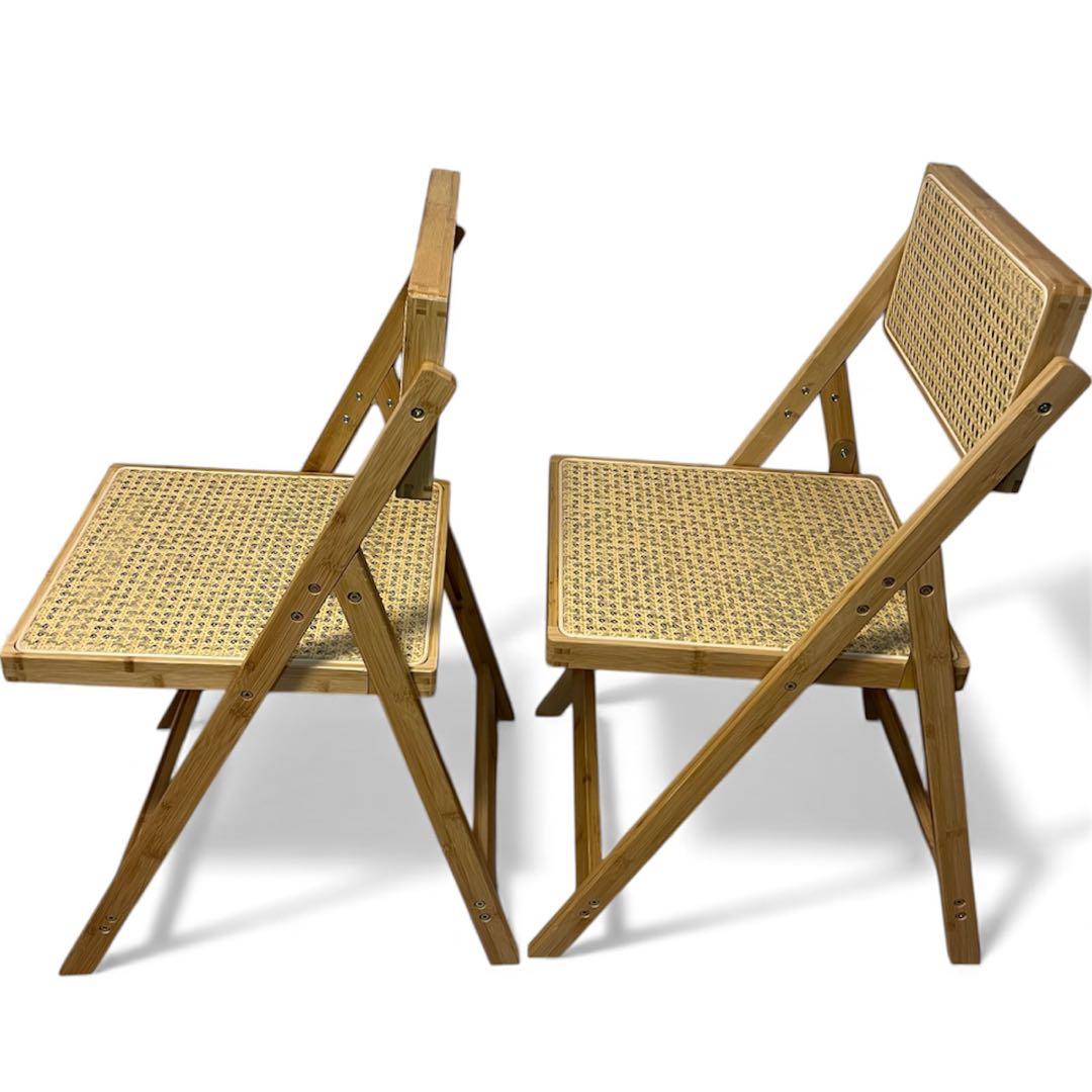 ラタン ダイニングチェア 2脚セット 北欧風 韓国風 折り畳み 座椅子