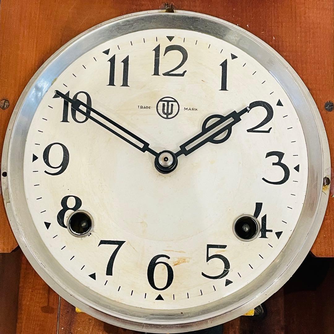 昭和レトロ アンティーク 津田時計 振り子時計 木製枠 掛時計 ゼンマイ式