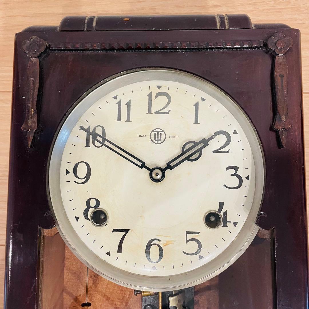 昭和レトロ アンティーク 津田時計 振り子時計 木製枠 掛時計 ゼンマイ式