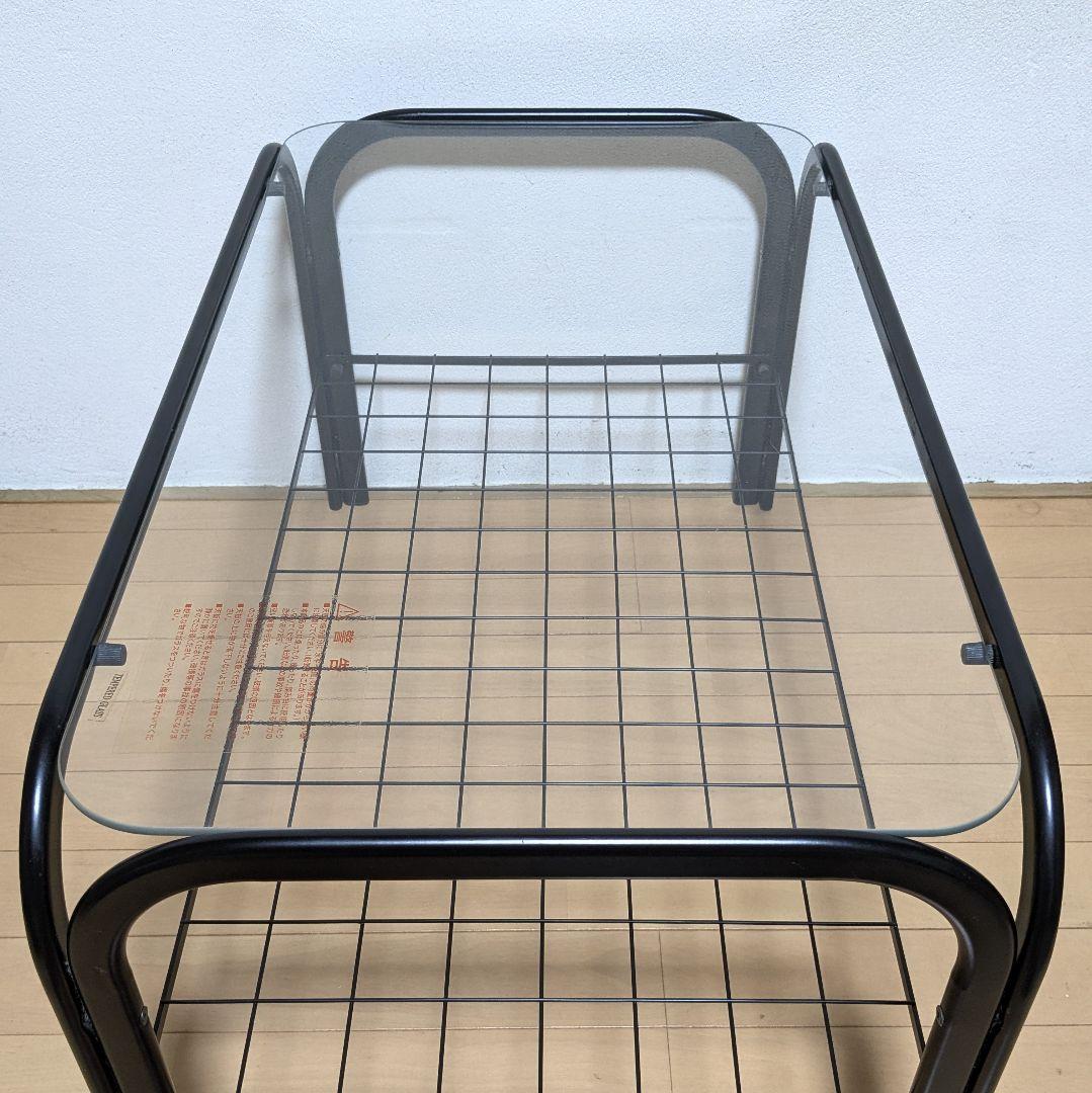 昭和レトロ ガラス アイアンフレーム ローテーブル 網棚付き ブラック 黒