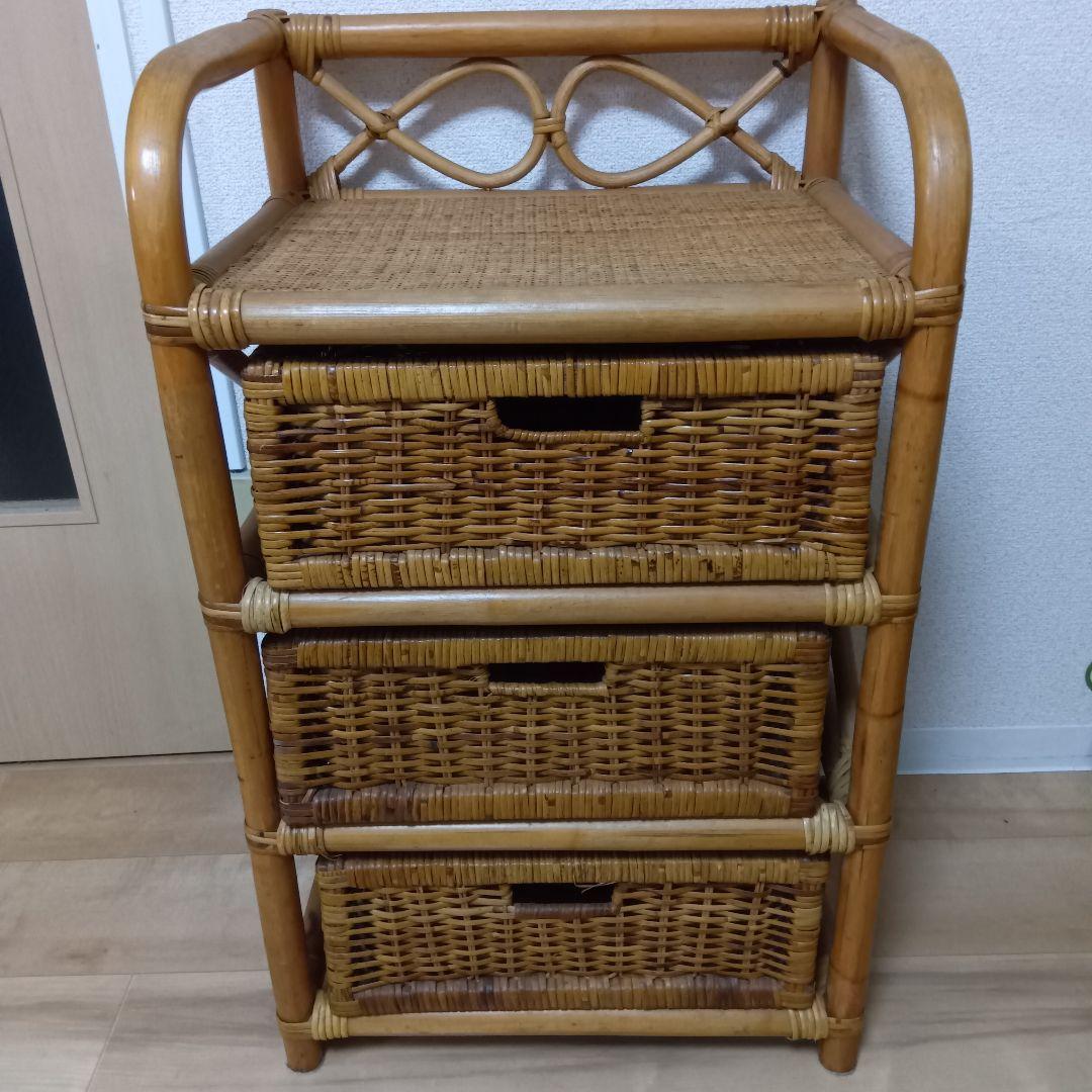 ラタン製 3段引き出しチェスト 籐 棚 チェスト3段 籠