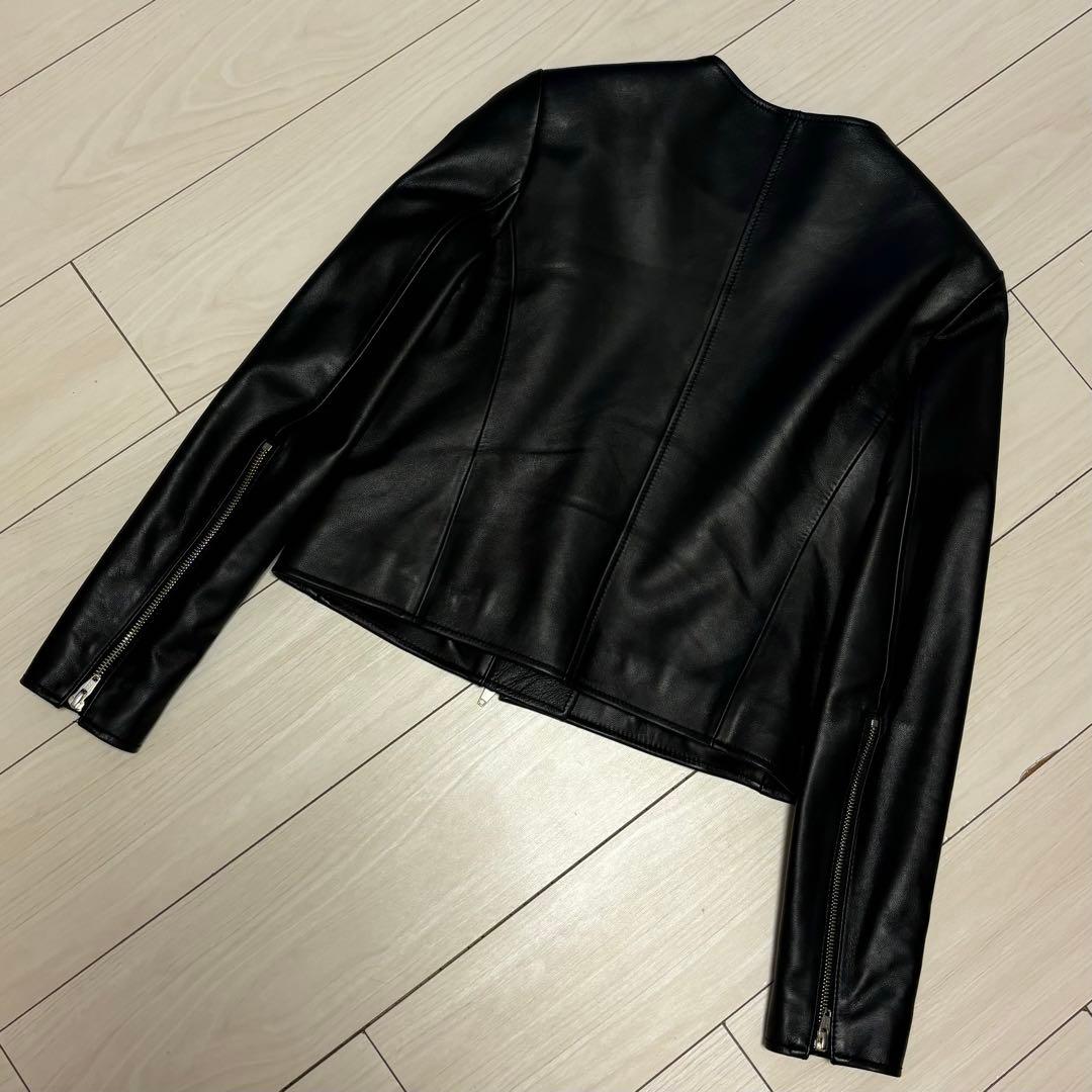 LE CIEL BLUE ミニマル ラムレザー ライダースジャケット 36