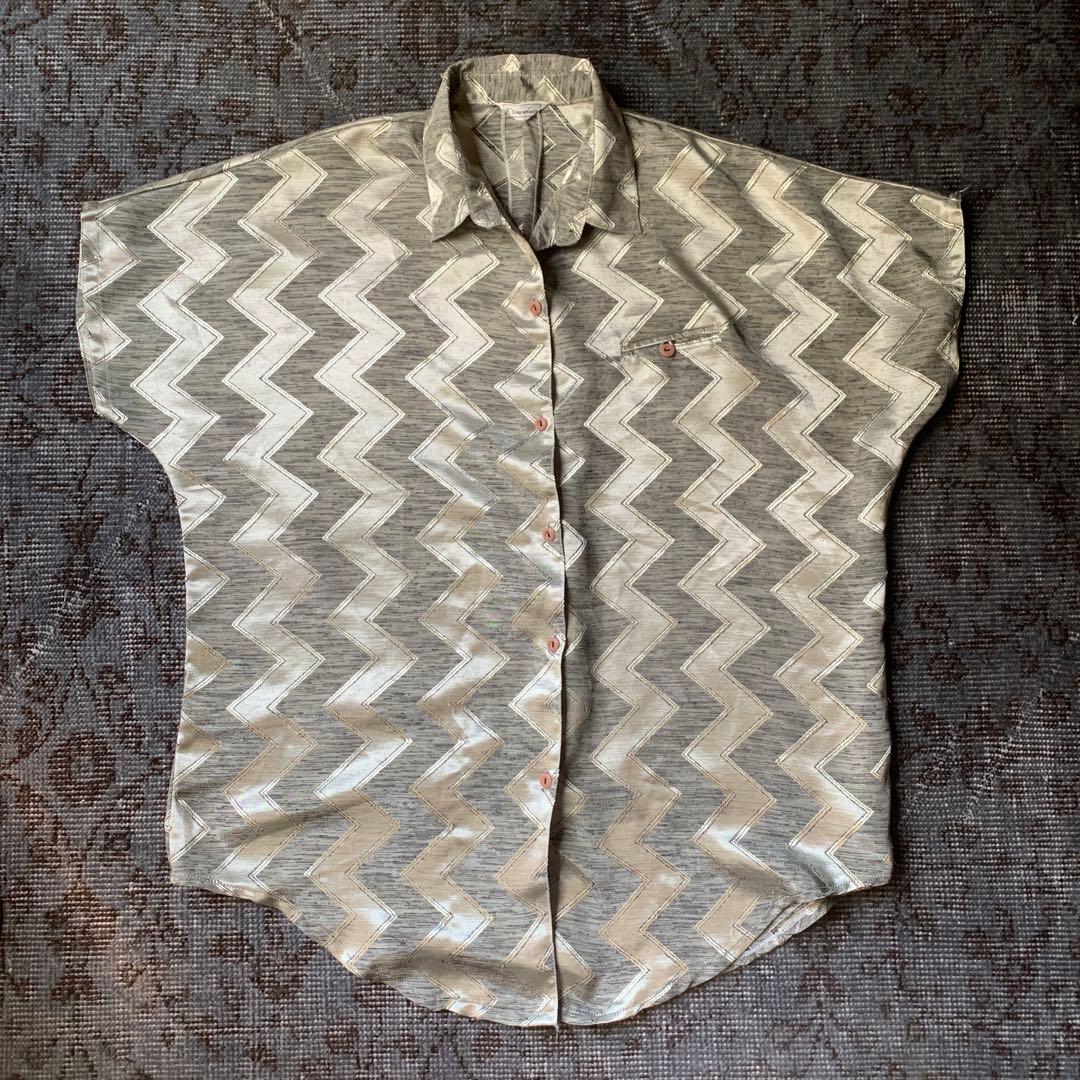 希少 90s 稲妻 総柄シャツ サーマル 2点セット