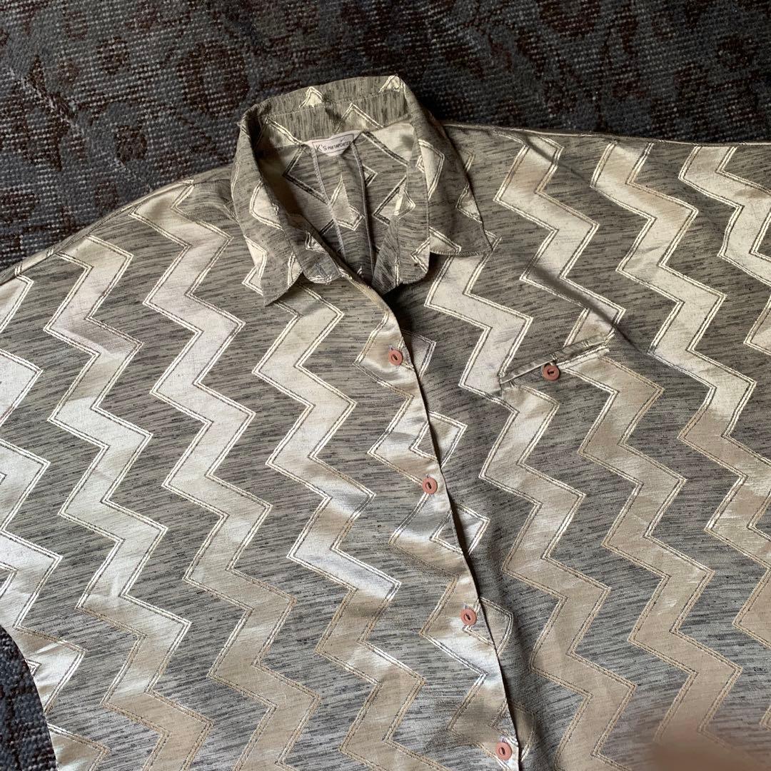 希少 90s 稲妻 総柄シャツ サーマル 2点セット