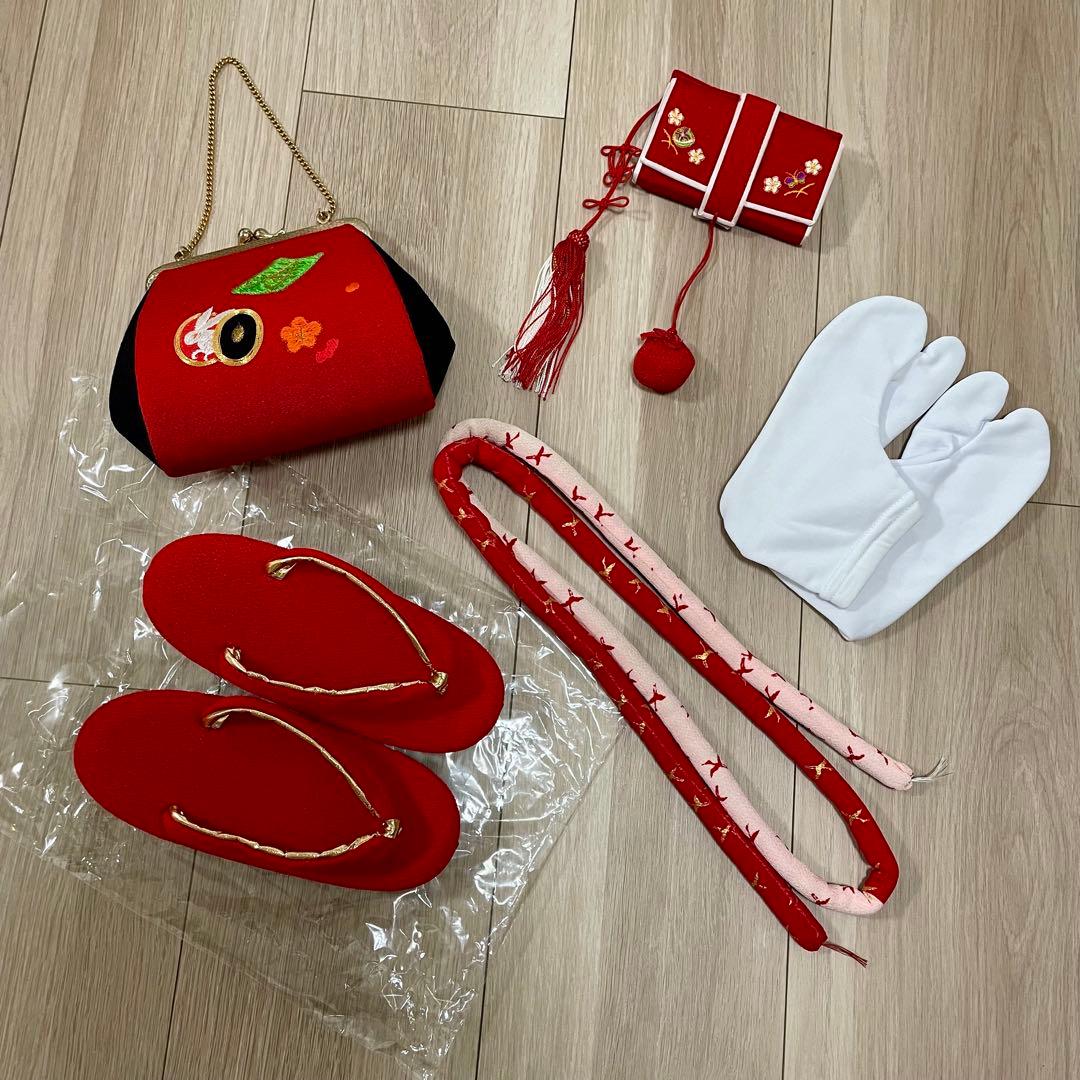 《七五三》3歳 正絹お着物セット 正絹被布 草履 バッグ 髪飾り付き