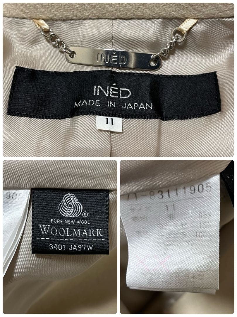 美品　イネド　カシミヤ混　ロング　チェスター コート ベルト　女優襟　L 11