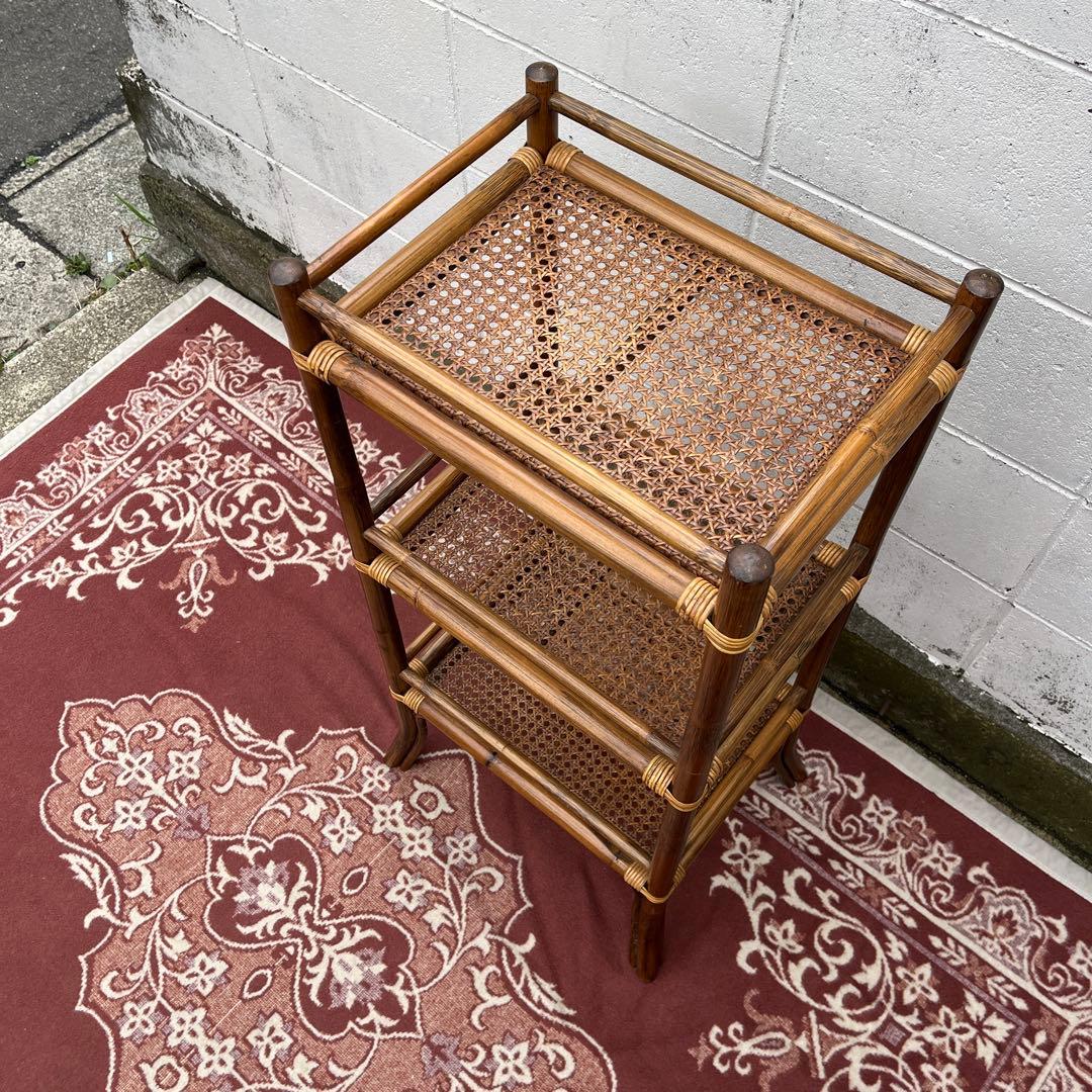 古家具ナチュラル天然素材◾️籐ラタン製 ディスプレイ台 飾り台 花台