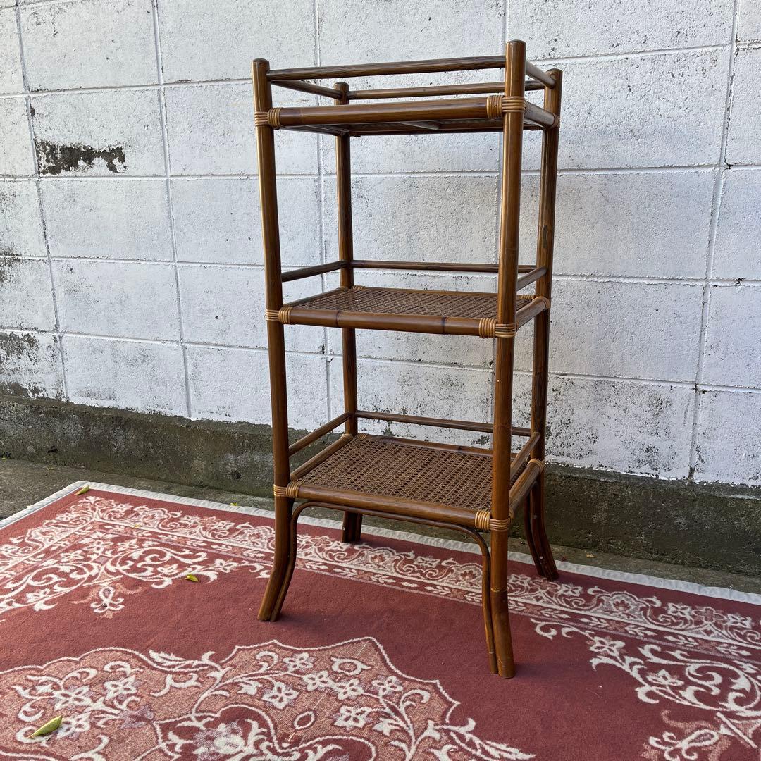 古家具ナチュラル天然素材◾️籐ラタン製 ディスプレイ台 飾り台 花台