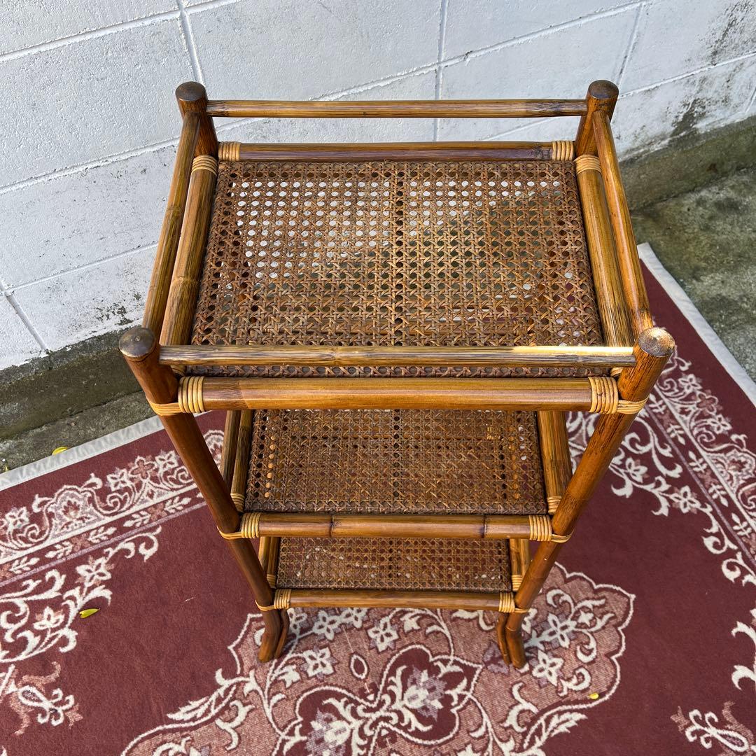 古家具ナチュラル天然素材◾️籐ラタン製 ディスプレイ台 飾り台 花台