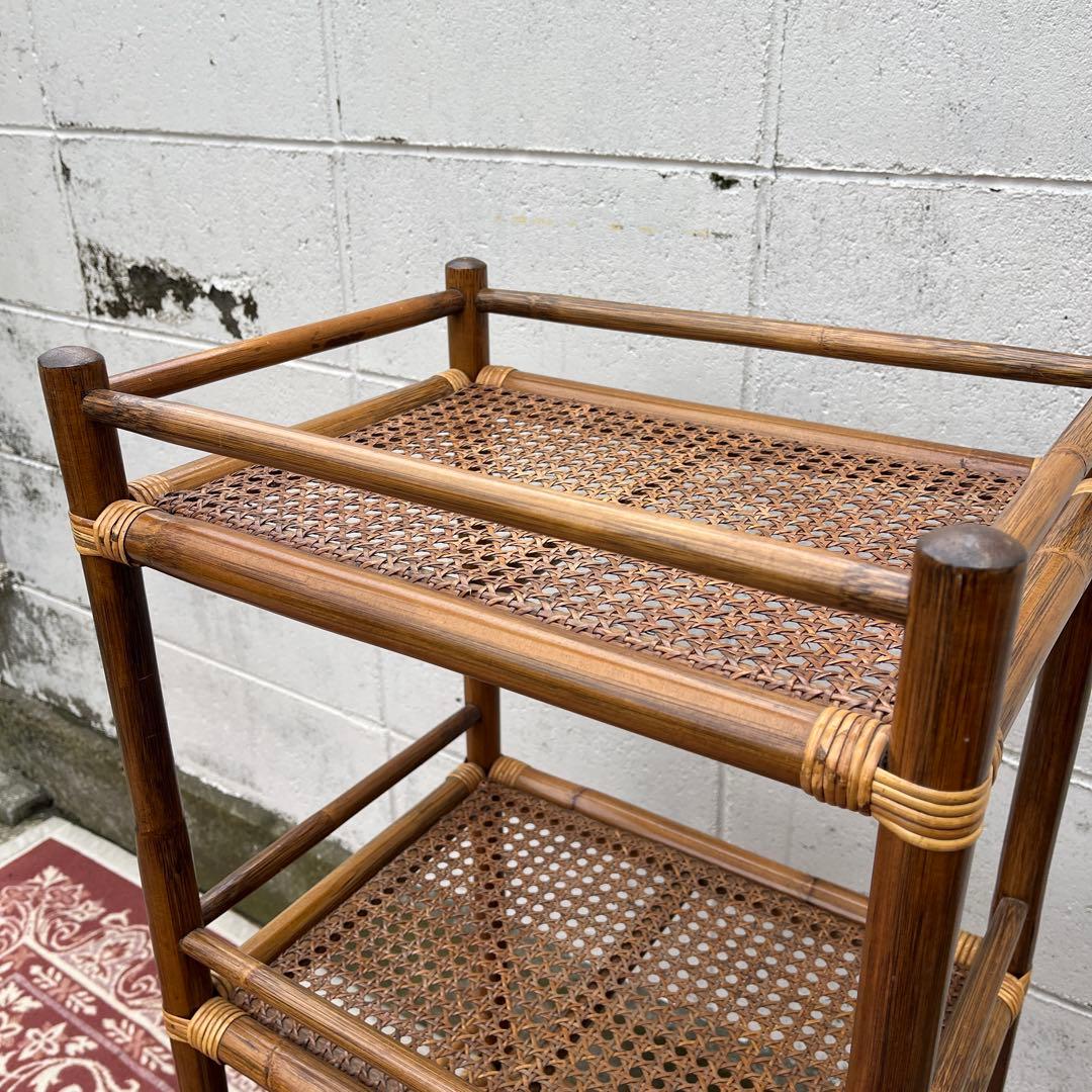 古家具ナチュラル天然素材◾️籐ラタン製 ディスプレイ台 飾り台 花台