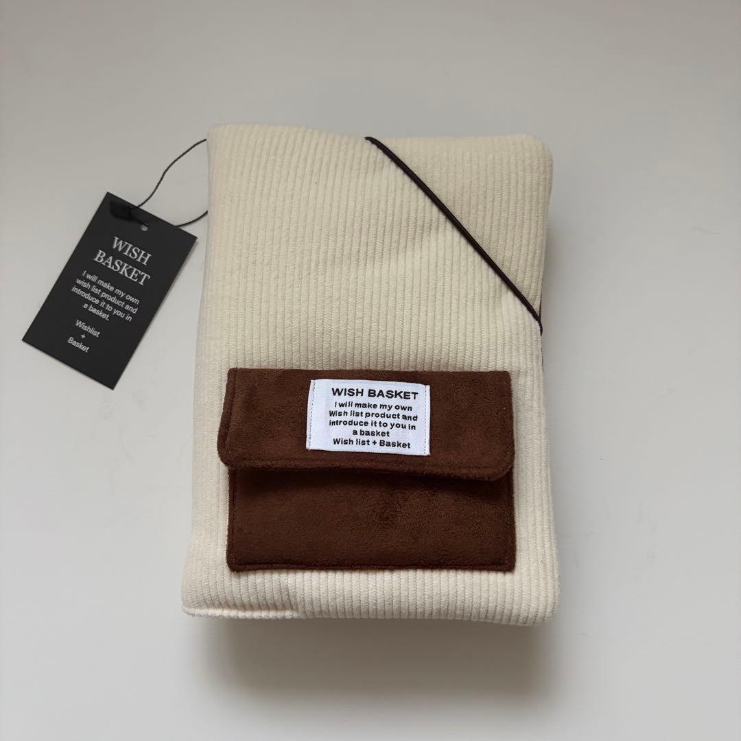 【1点のみ】バインダーカバー　アイボリー　コーデュロイ　ブラウンポケット付　A6