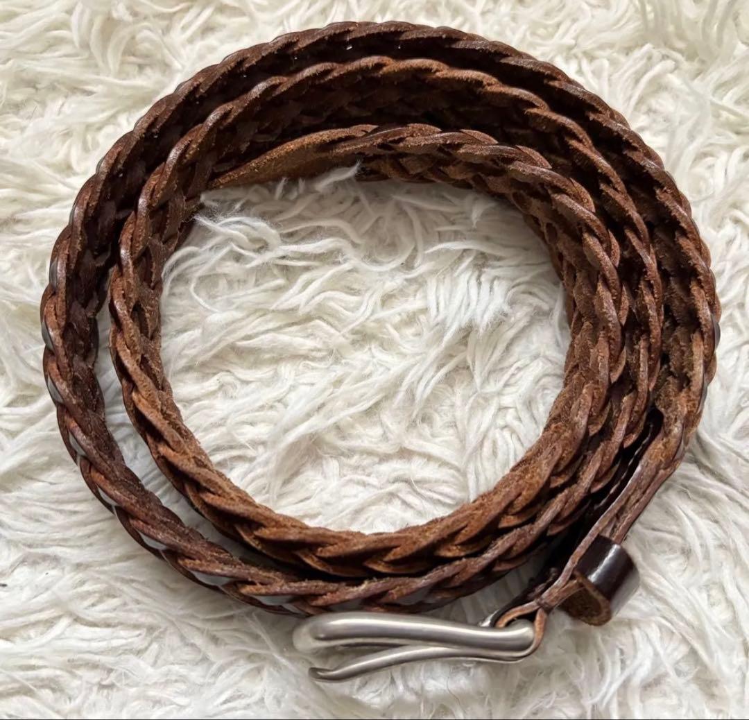 ホワイトハウスコックス レザー 編み込みベルト ブラウン 廃盤　シルバー金具