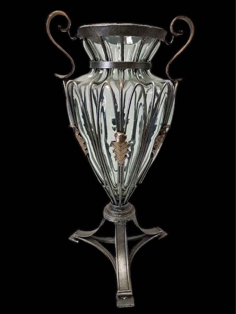 ART DECO Style ガラス 金属 花瓶　Vintage