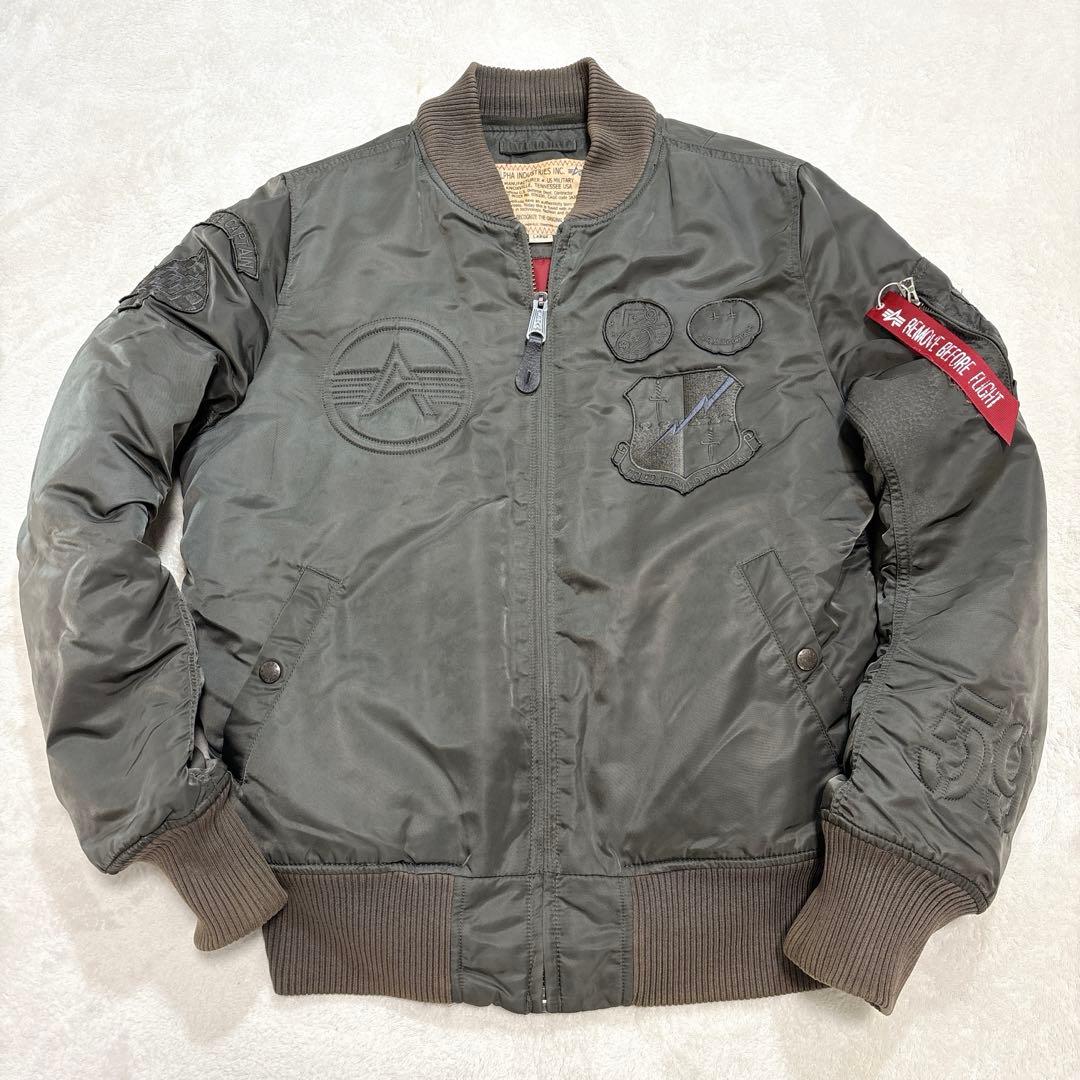 【希少】ALPHA MA-1 フライトジャケット L カーキ 刺繍 ロゴ パッチ