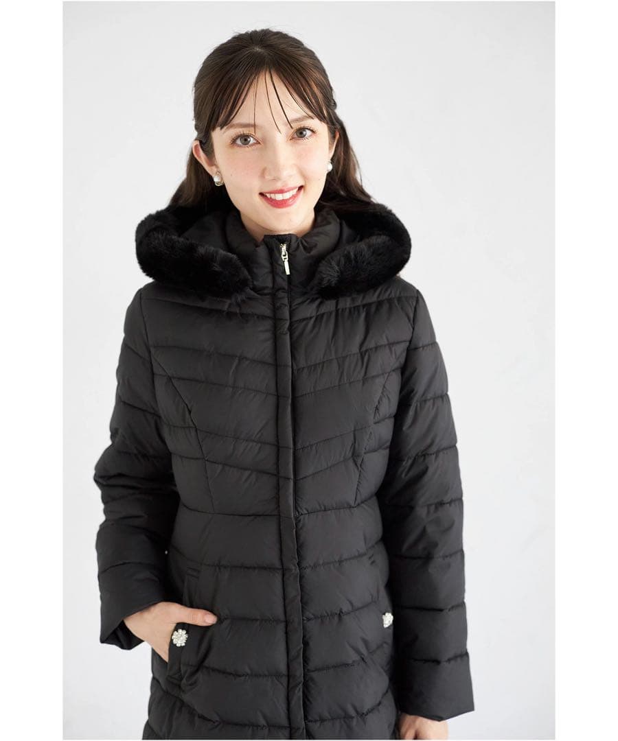 tocco closet 取り外し可能なファー付きマイクロファイバーロングコート