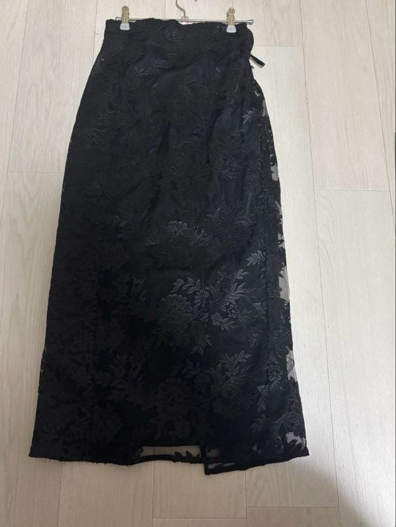 anuans エンブロイダリーレースタイトスカート BLACK/Mサイズ