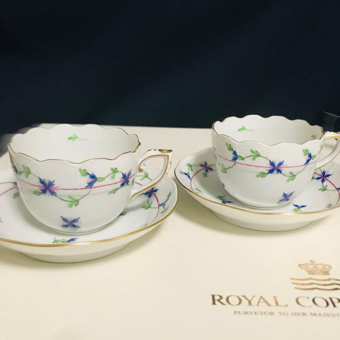 ヘレンド     コーンフラワー　矢車菊　テテアテテセット  パーティトレイ