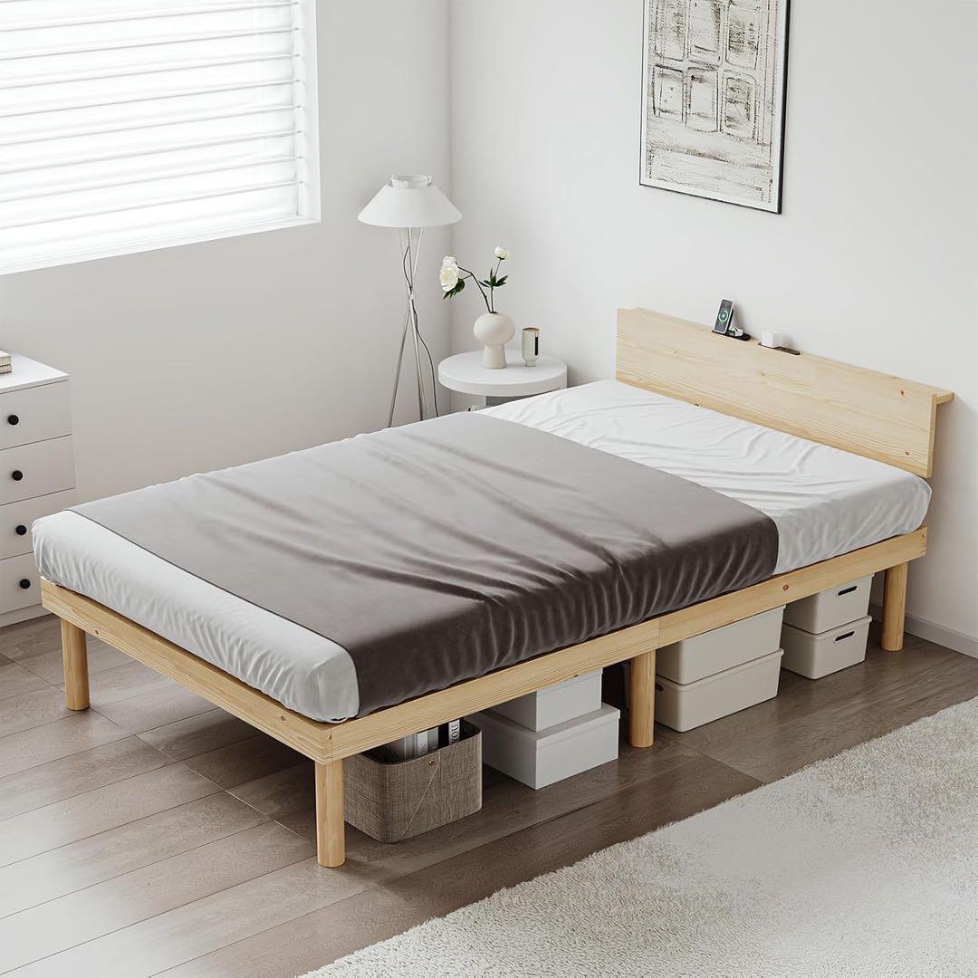 ベッドフレーム シングル 宮棚 2口コンセント 頑丈 耐荷重 200kg